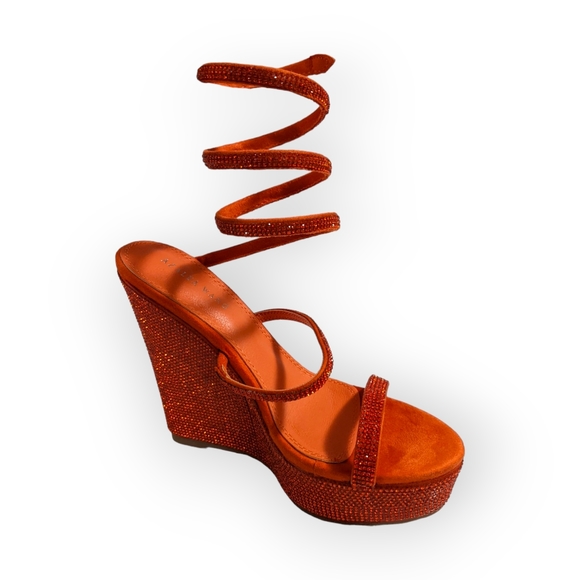Azalea Wang Orange Cosmo Platform Wedge Sandal, 7M - Picture 7 of 13